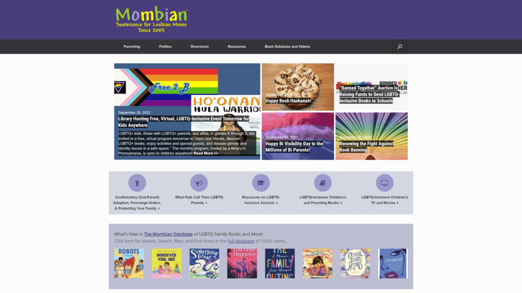screenshot of the mombian homepage