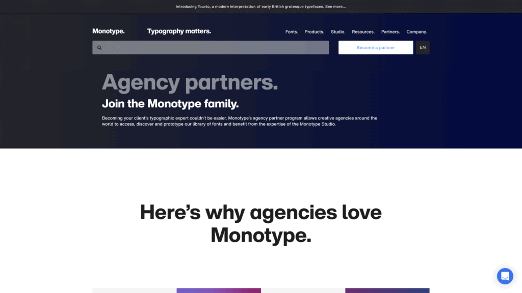 screenshot of the monotype affiliate program homepage