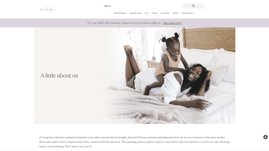screenshot of the motherly homepage