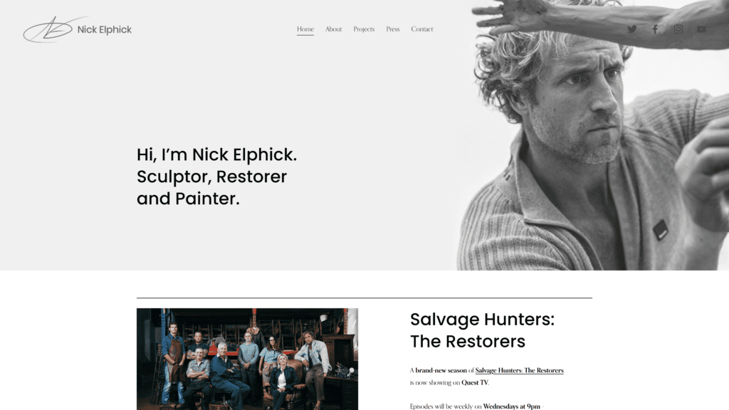 screenshot of the nick elphick homepage