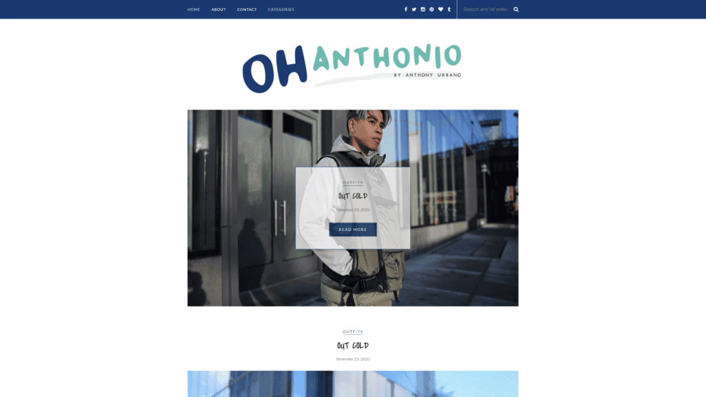 screenshot of the oh anthonio homepage