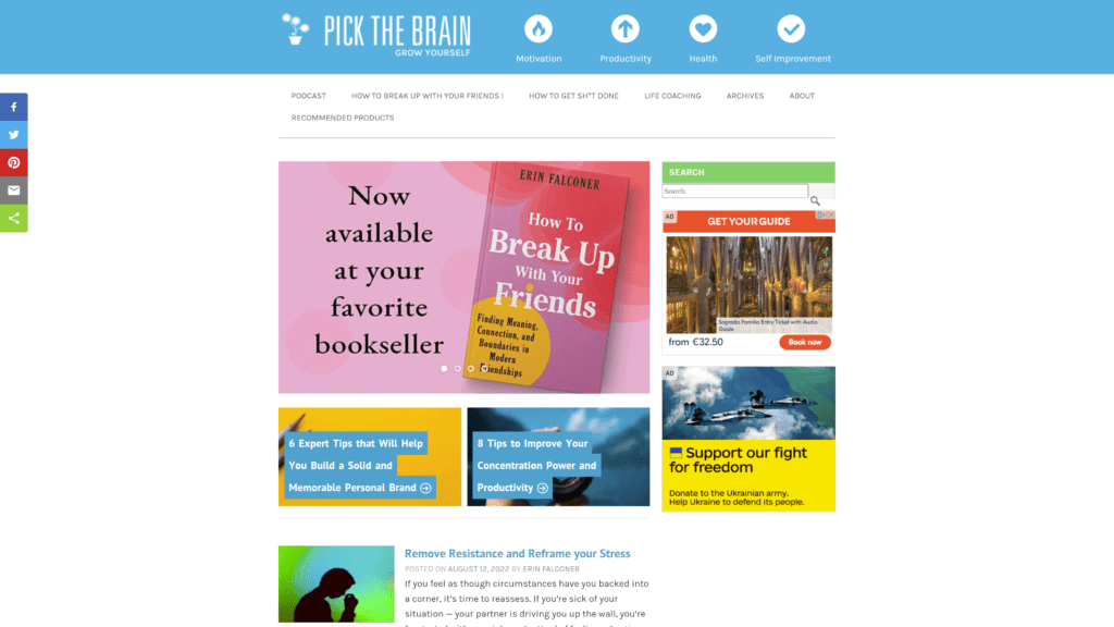 screenshot of the pick the brain homepage