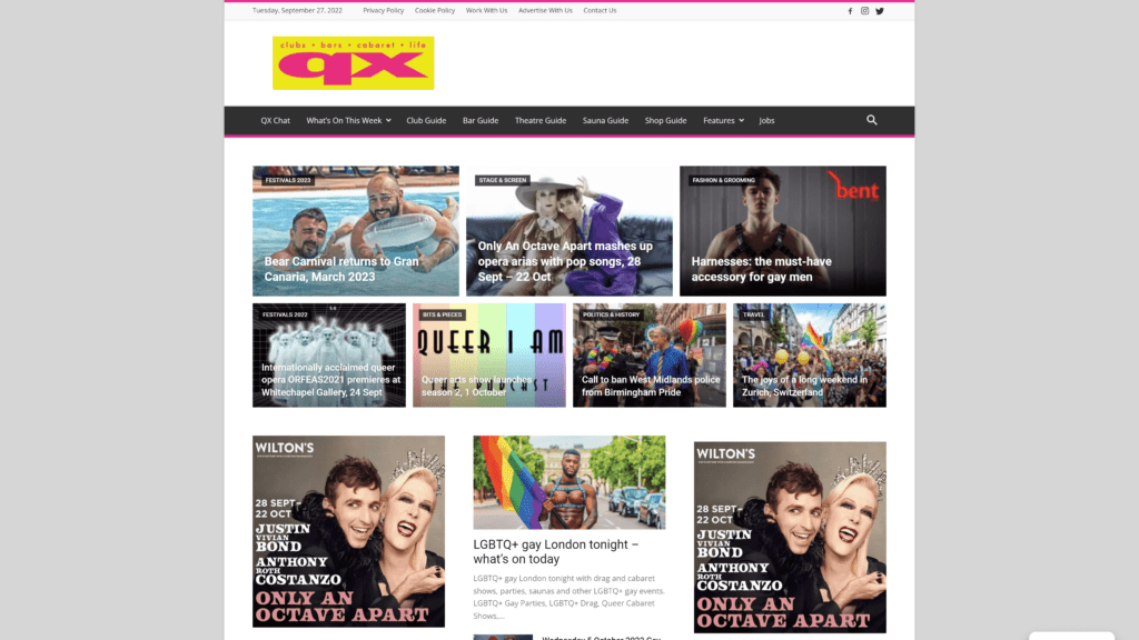 screenshot of the QX magazine homepage