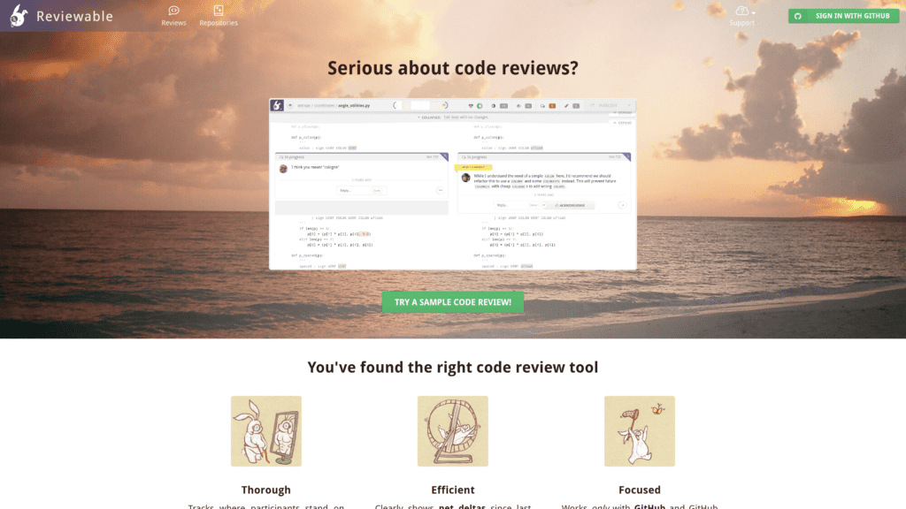 screenshot of the reviewable homepage