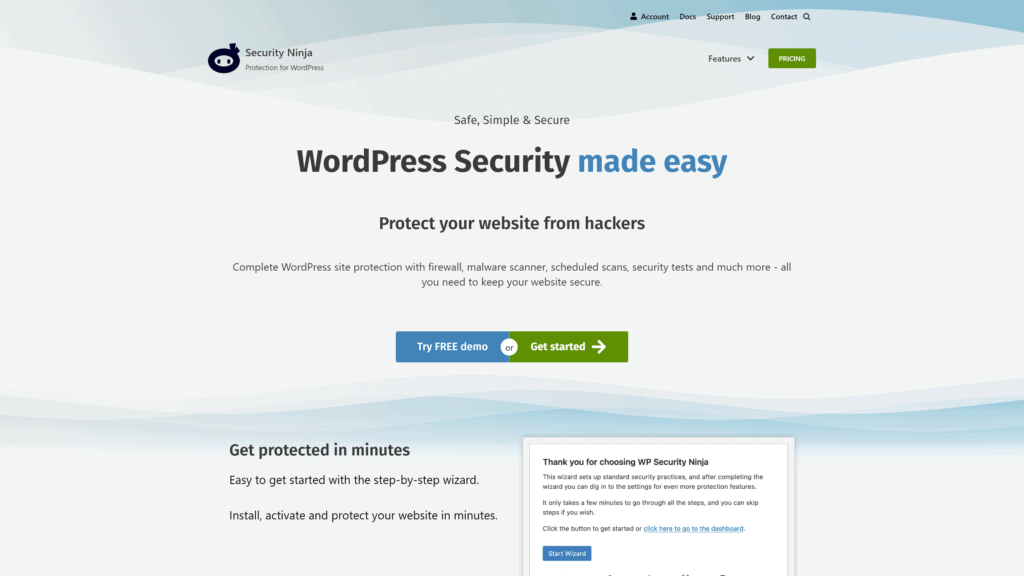 screenshot of the security ninja homepage