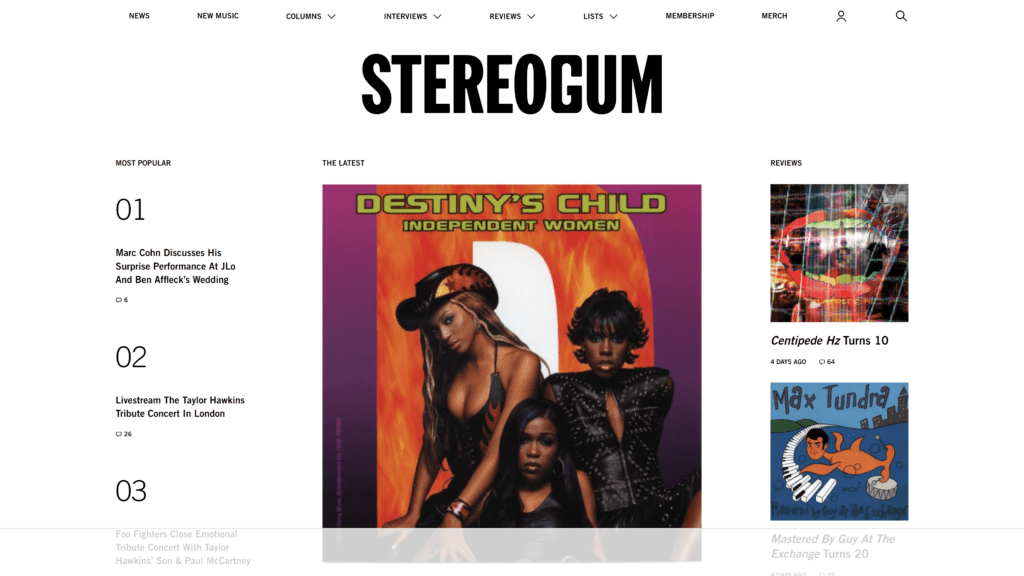 stereogum. homepage screenshot 1