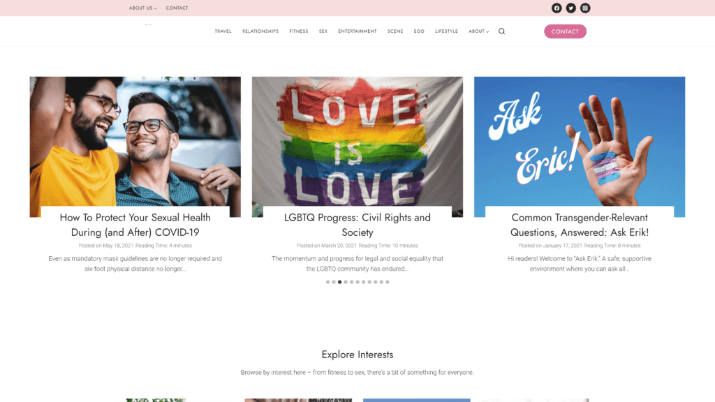 screenshot of the authentic gay homepage