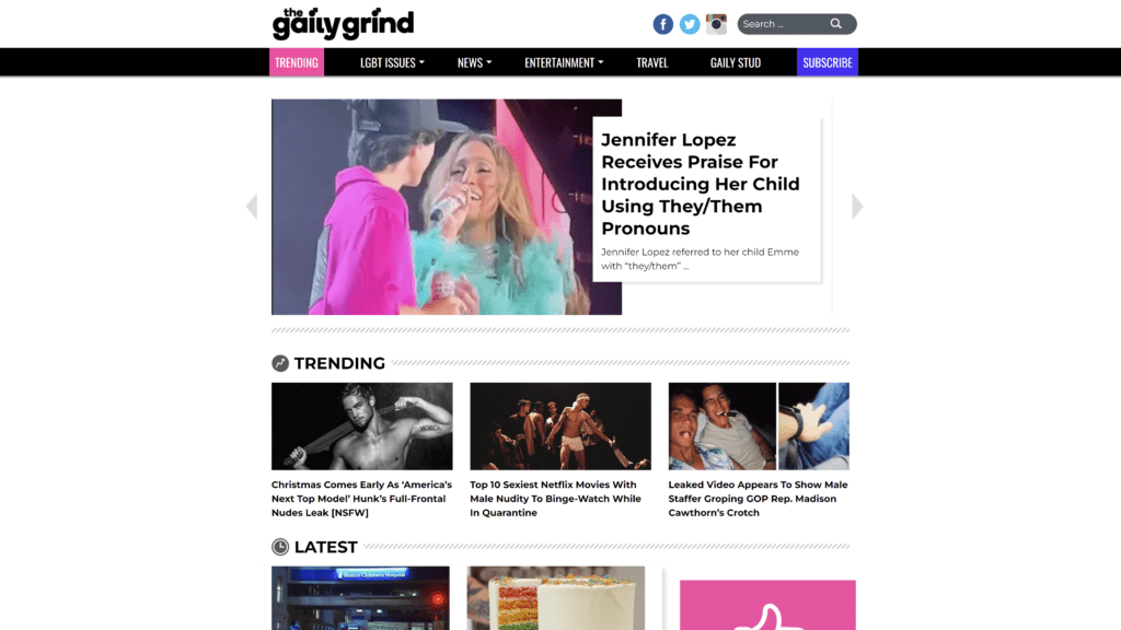 screenshot of the gaily grind homepage