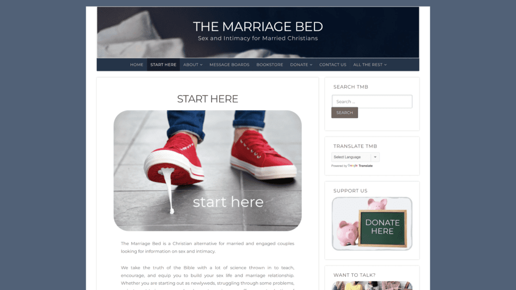 screenshot of the marriage bed homepage