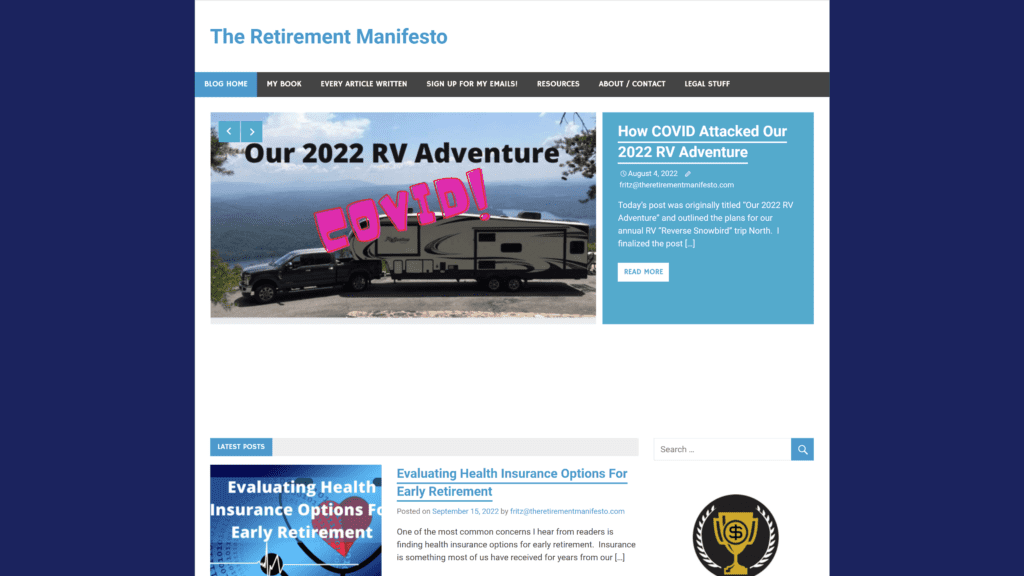 screenshot of the retirement manifesto homepage