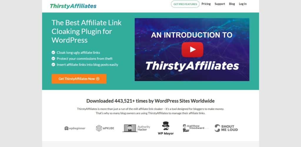 homepage screenshot of the thirstyaffiliates homepage