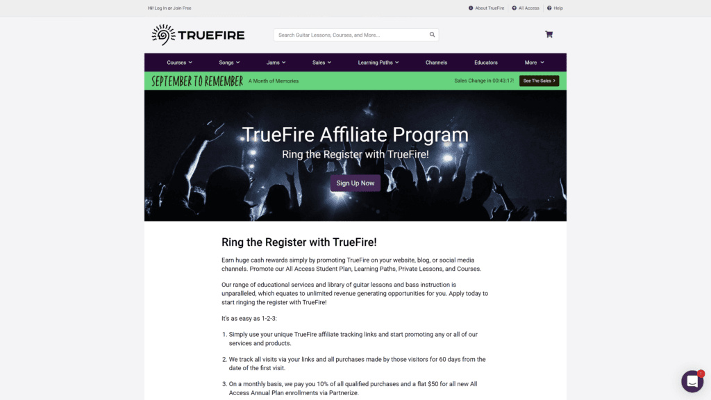 screenshot of the truefire homepage