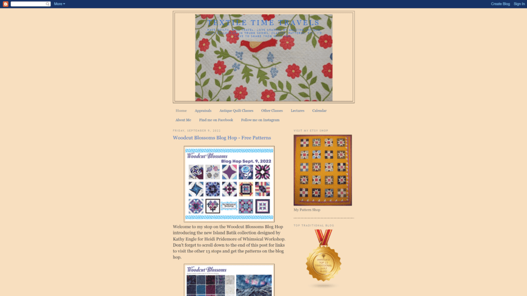 screenshot of the textile time travels homepage