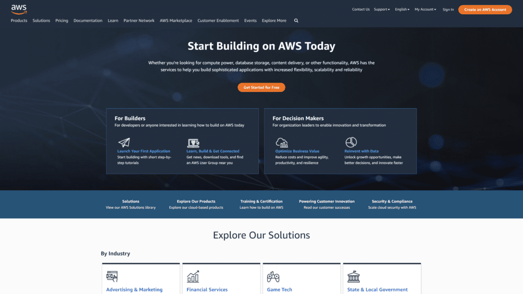 Amazon Web Services homepage screenshot 1