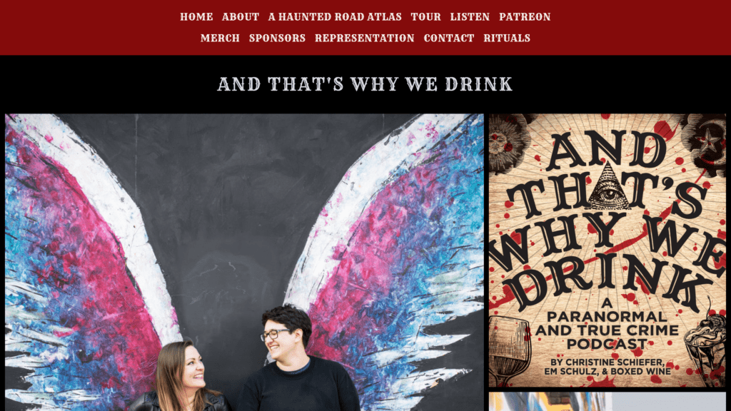 screenshot of the and thats why we drink homepage