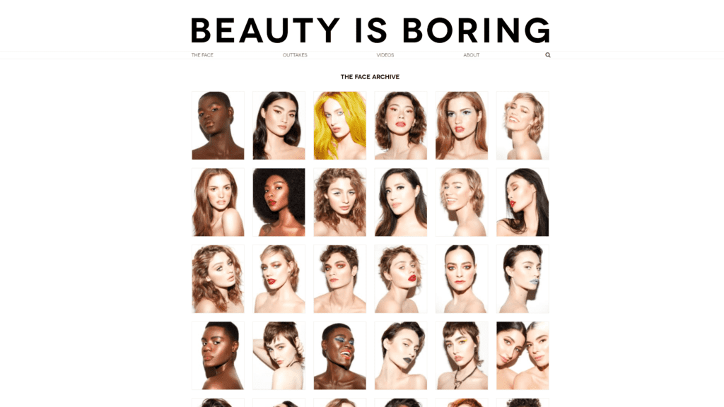 screenshot of the beauty is boring homepage