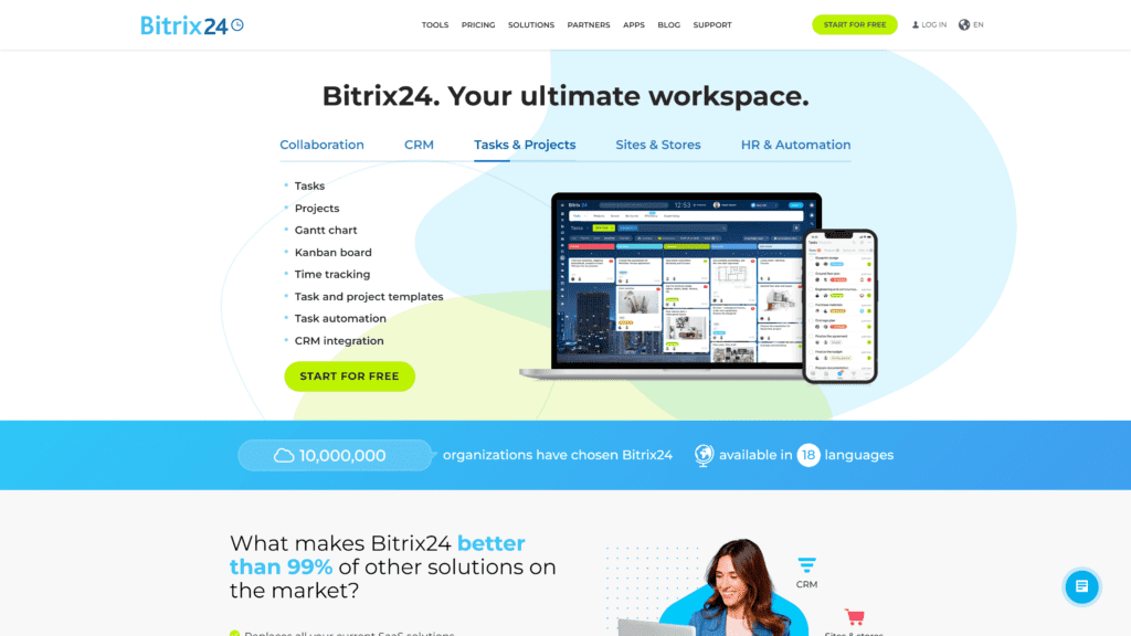 screenshot of the bitrix24 homepage
