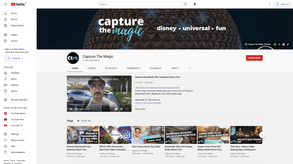 screenshot of the capture the magic homepage
