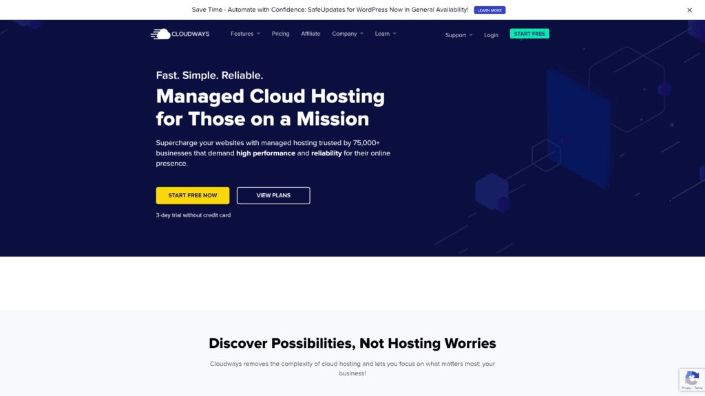 screenshot of the cloudways homepage