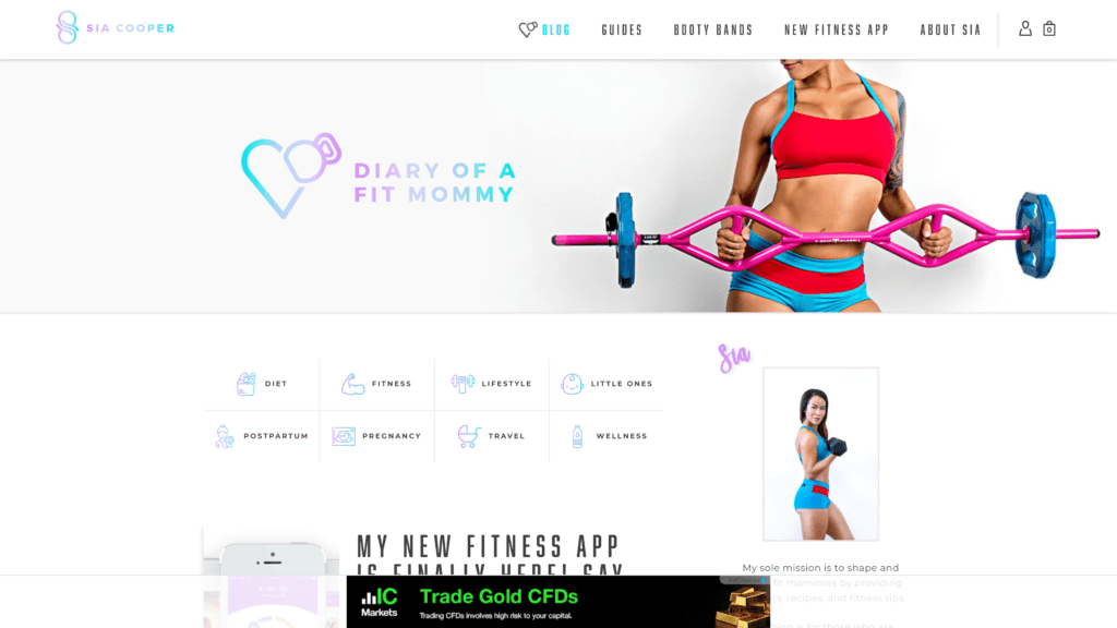 screenshot of the diary of a fit mommy homepage