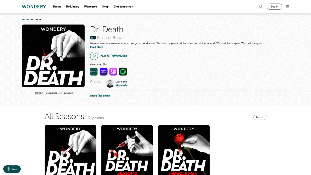 screenshot of the dr.death homepage