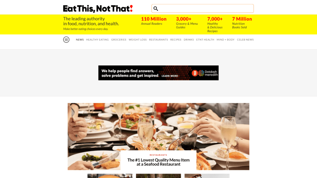 screenshot of the eat this not that homepage