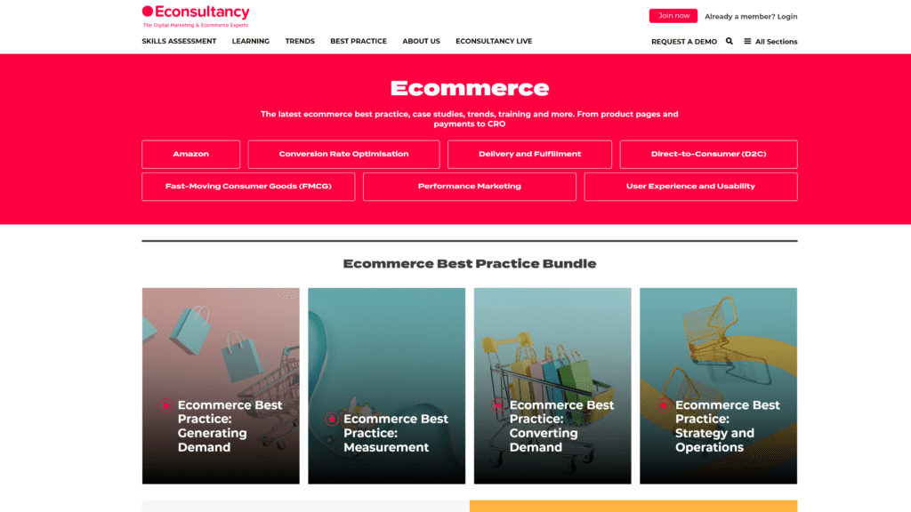 screenshot of the econsultancy ecommmerce blog homepage
