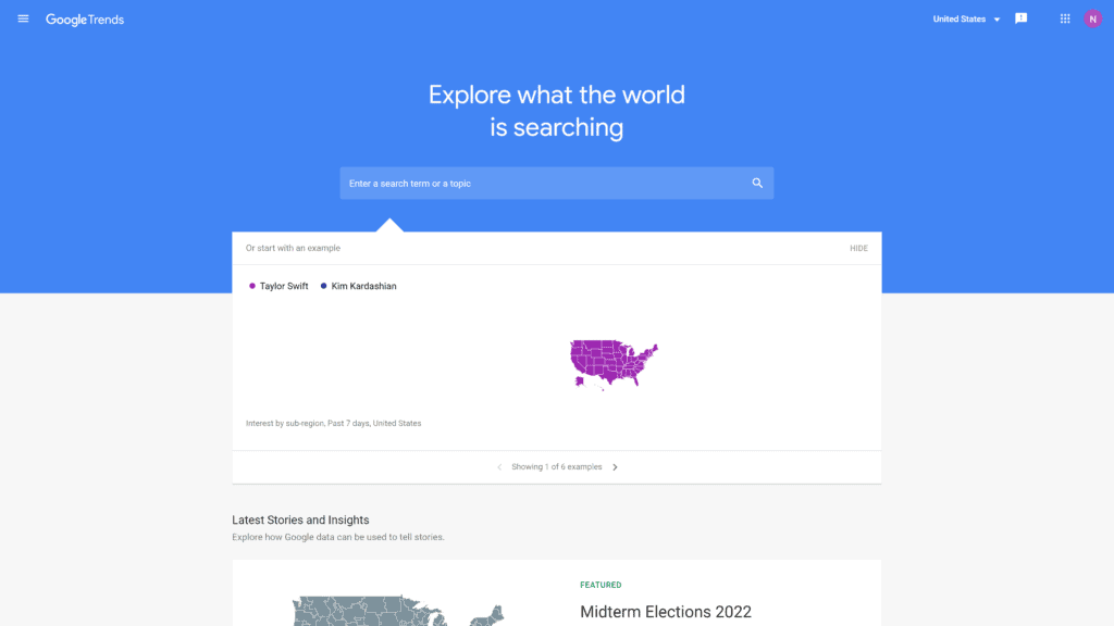 screenshot of the google trends homepage