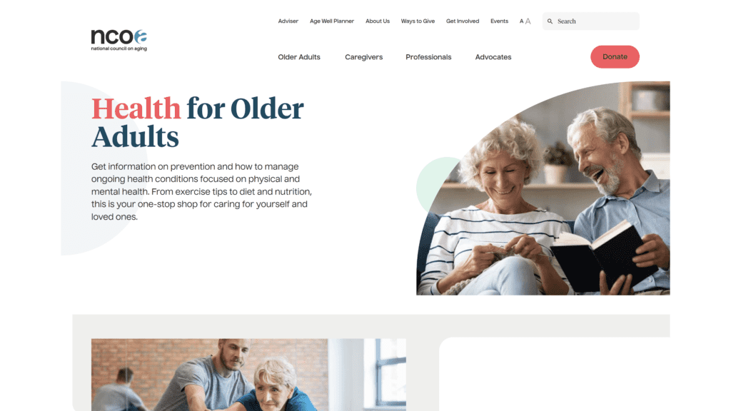 screenshot of the health for older adults homepage