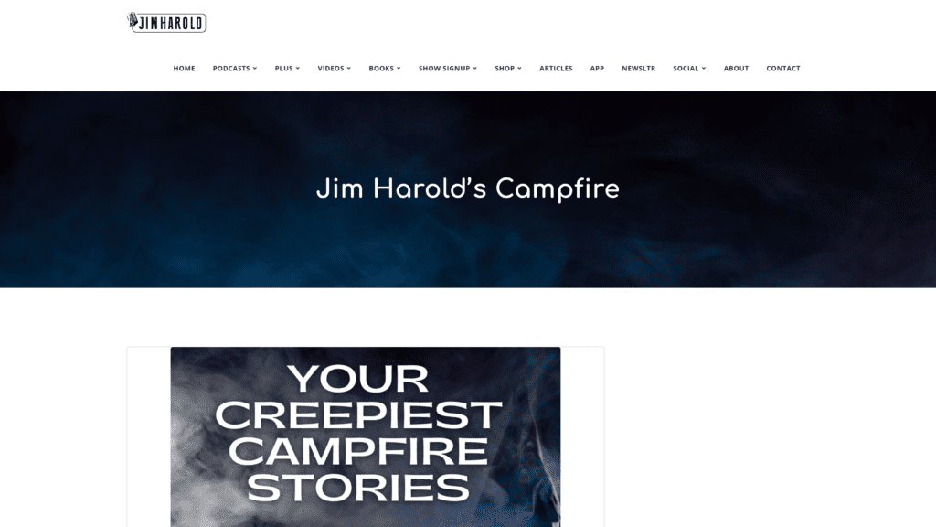 screenshot of the jim harolds campfire homepage