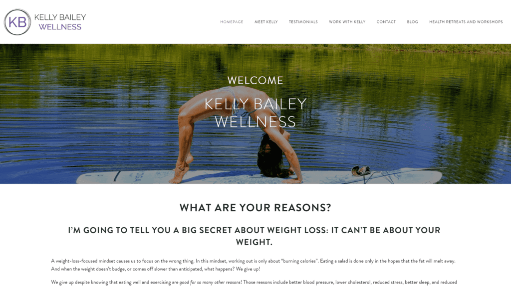 screenshot of the kelly bailey wellness homepage