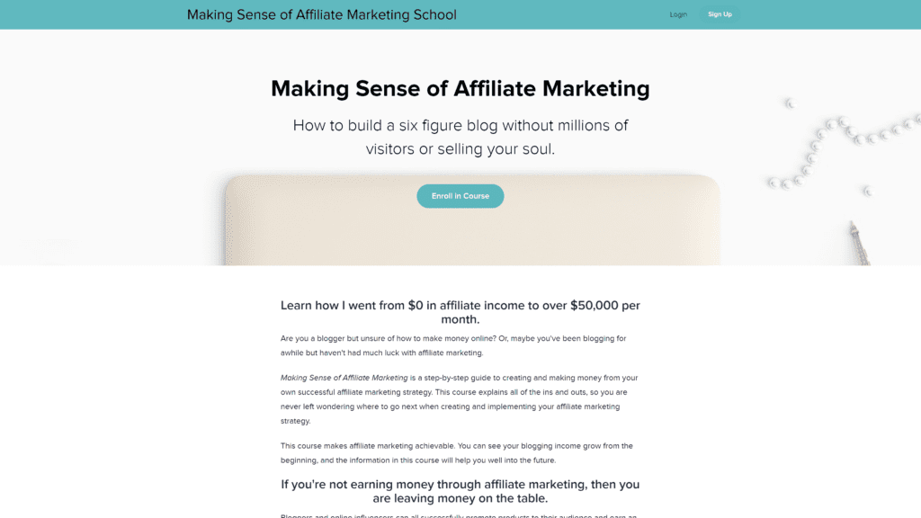 screenshot of the making sense of affiliate marketing homepage