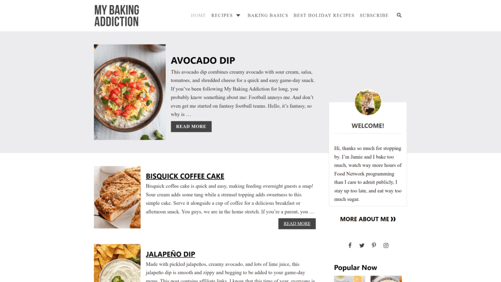 screenshot of the my baking addicition homepage