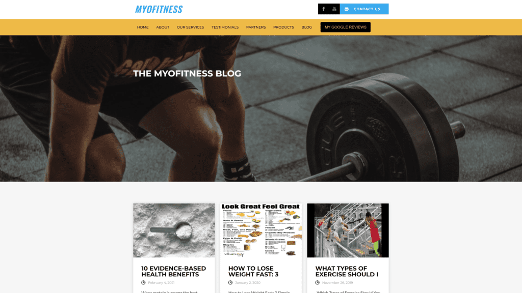 screenshot of the myo fitness homepagee