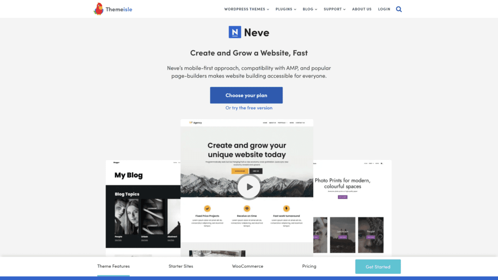 A screenshot of the Neve homepage