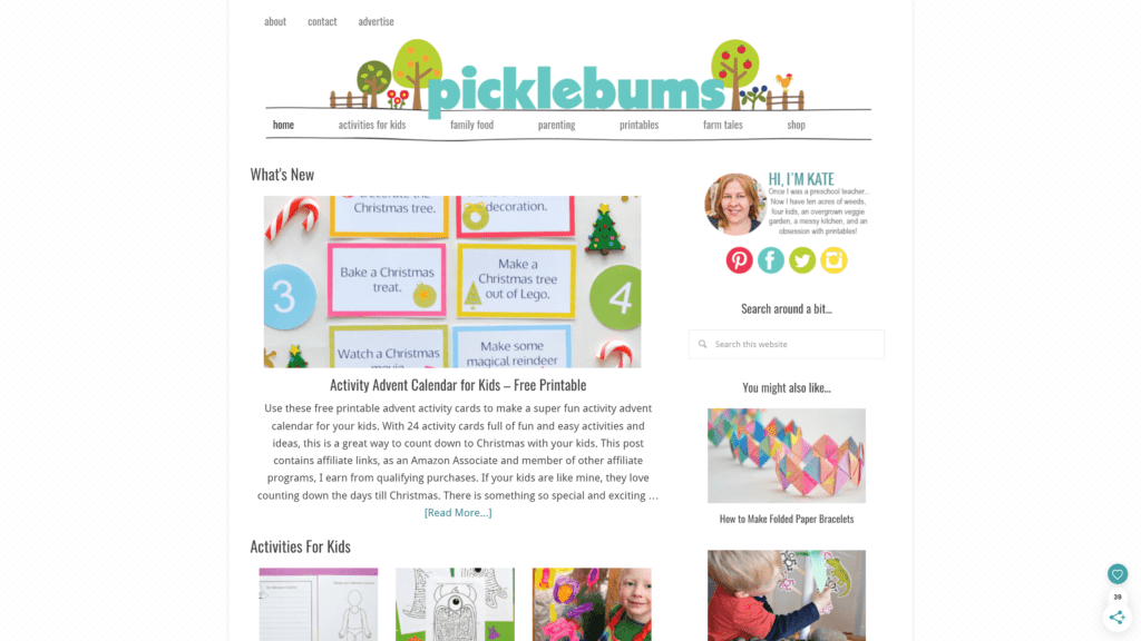 screenshot of the picklebums homepage