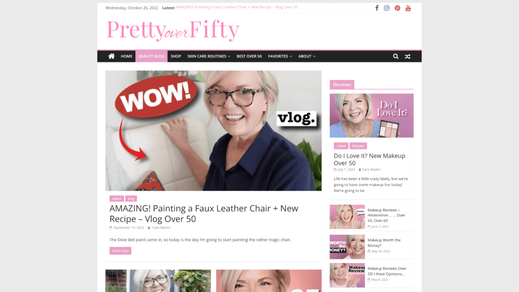 screenshot of the pretty over fifty homepage