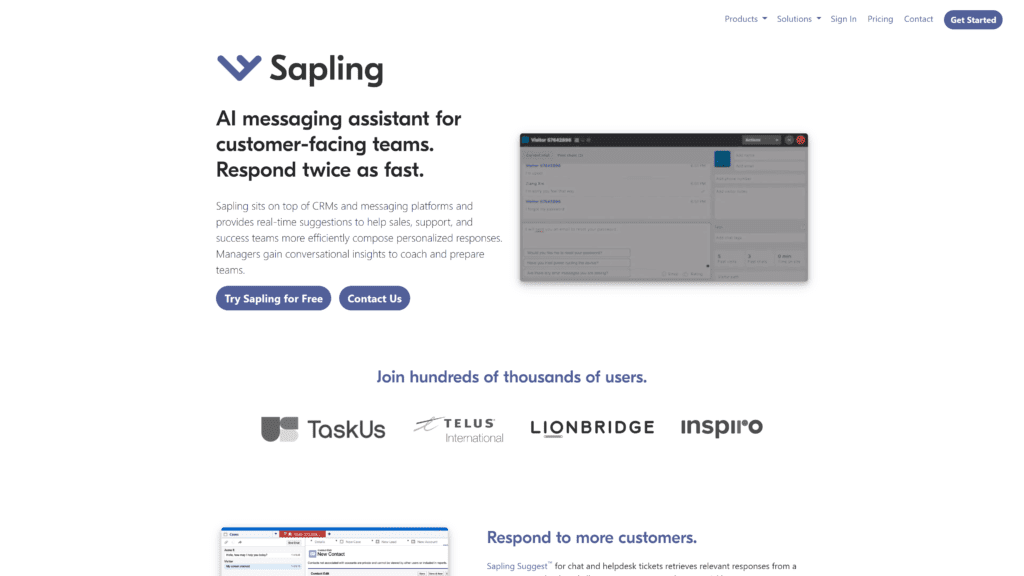 screenshot of the sapling homepage