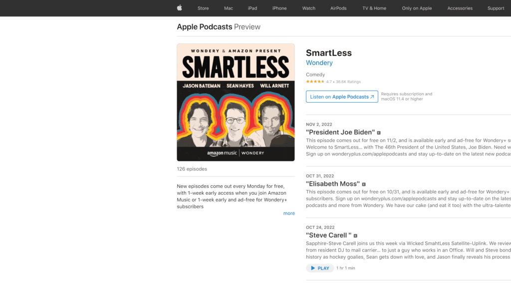 screenshot of the smartless homepage