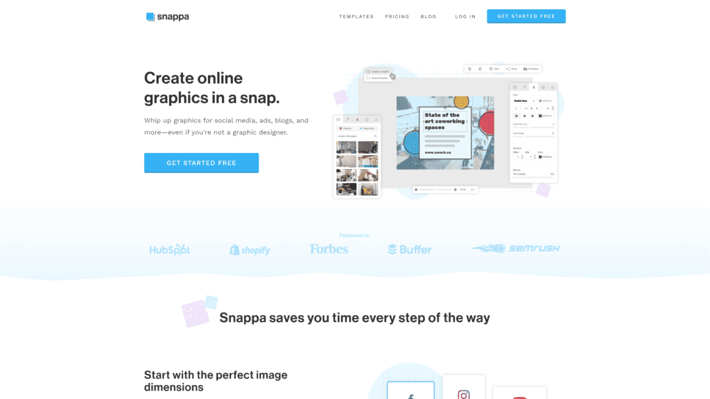 screenshot of the snappa homepage