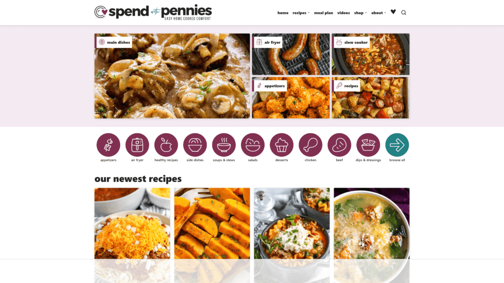 screenshot of the spend with pennies homepage