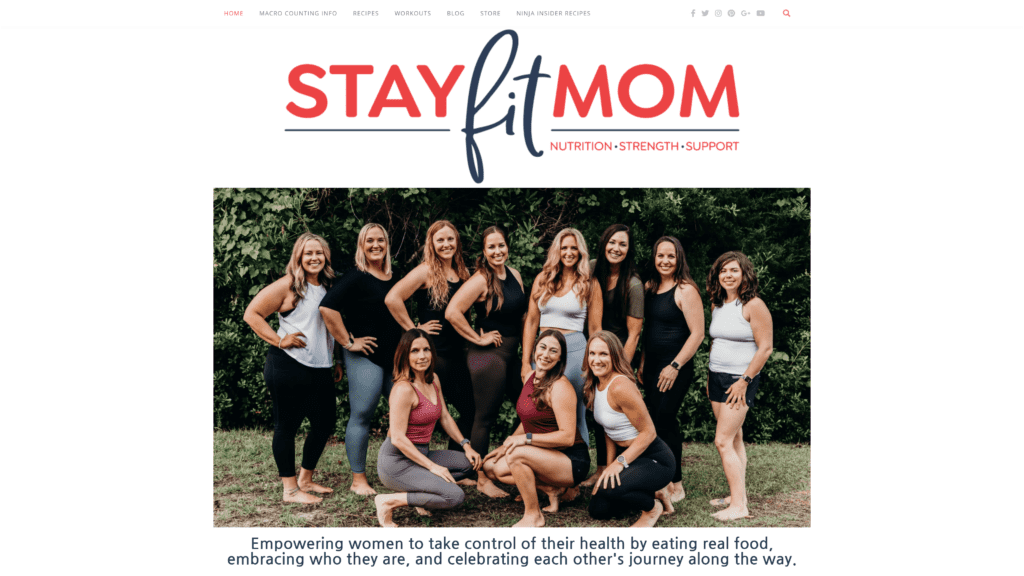 screenshot of the stay fit mom homepage