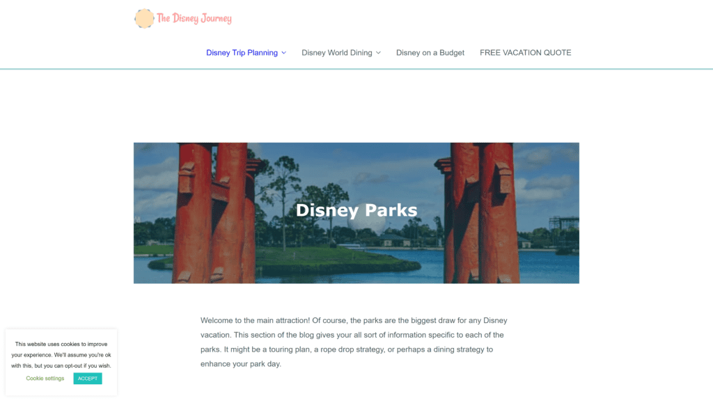 screenshot of the disney journey homepage