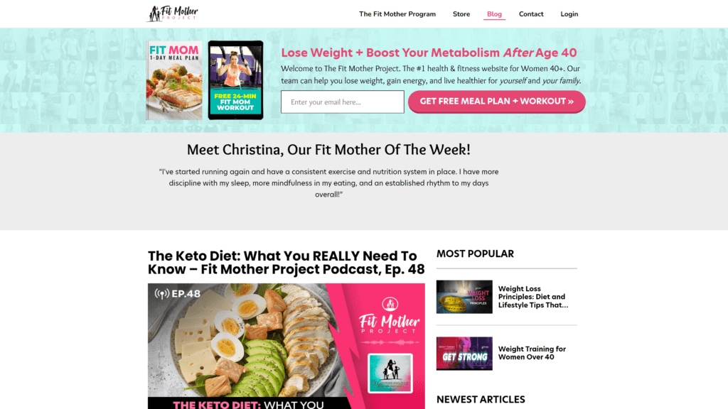 screenshot of the fit mother project homepage