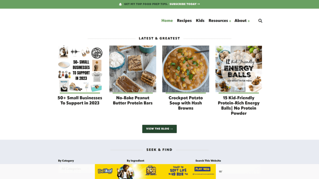 screenshot of the lean green bean homepage