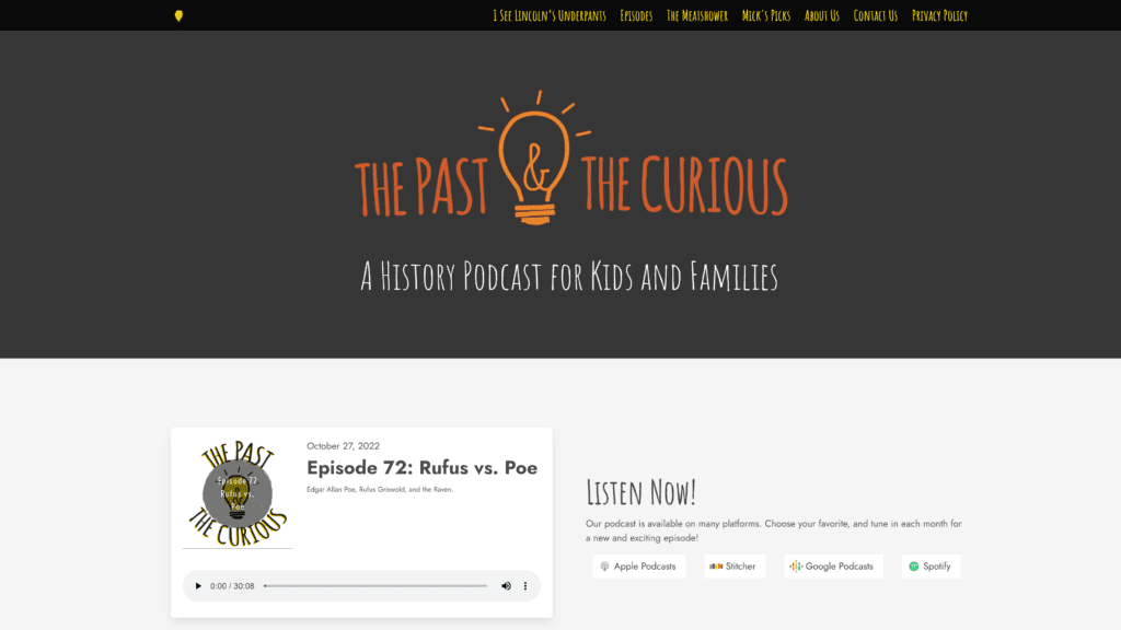 screenshot of the past and the curious homepage