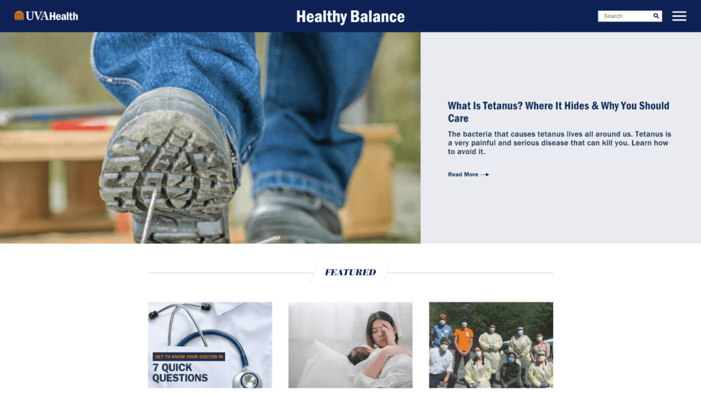 a screenshot of the healthy balance homepage