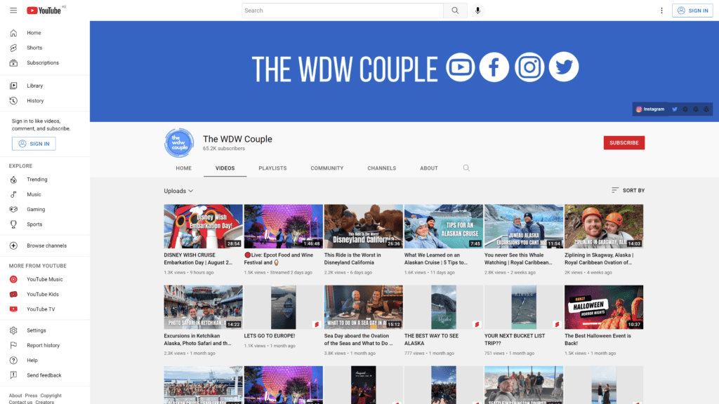 screenshot of the wdw couple homepage