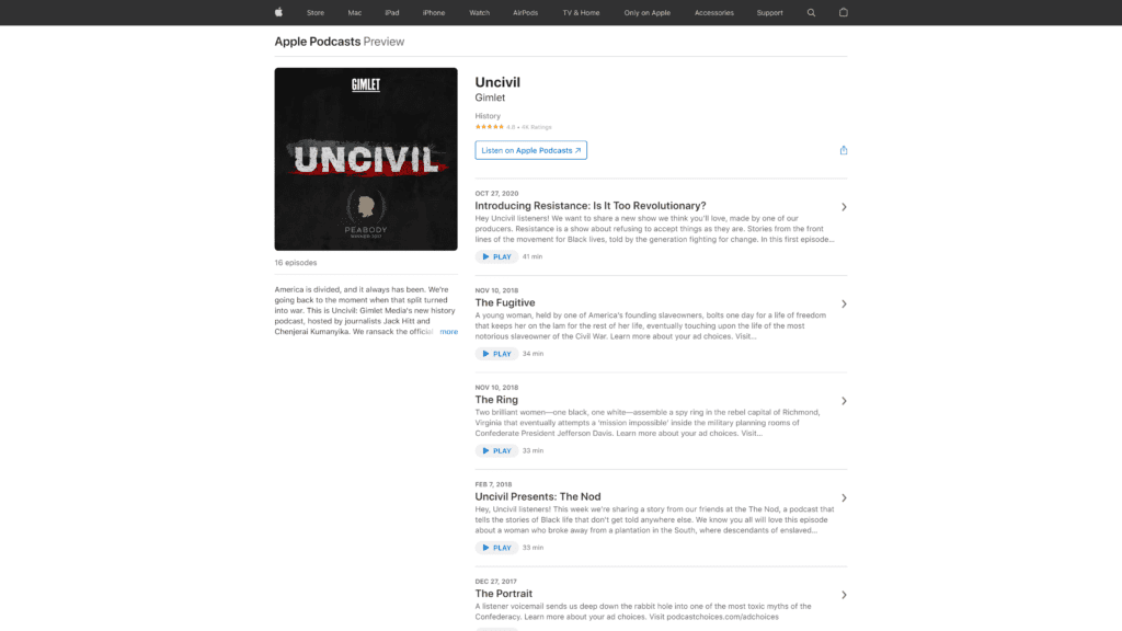 screenshot of the uncivil homepage