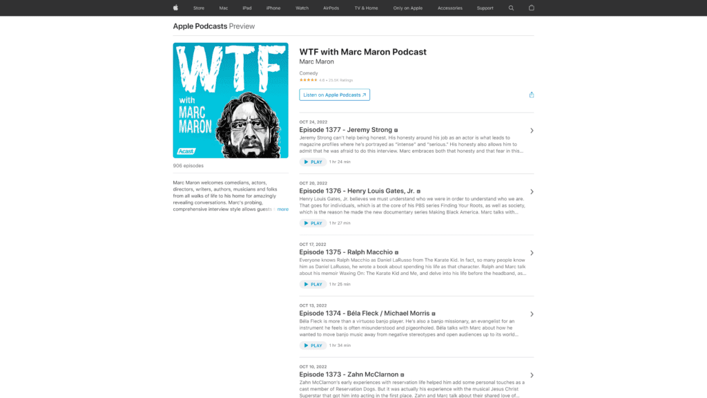 screenshot of the wtf with marc marron homepage